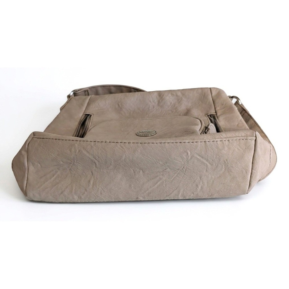 Multi-Sac Purse Shoulder Bag, Tan Pebbled Faux Leather, Zip Close, 10" x 9" - Picture 9 of 9